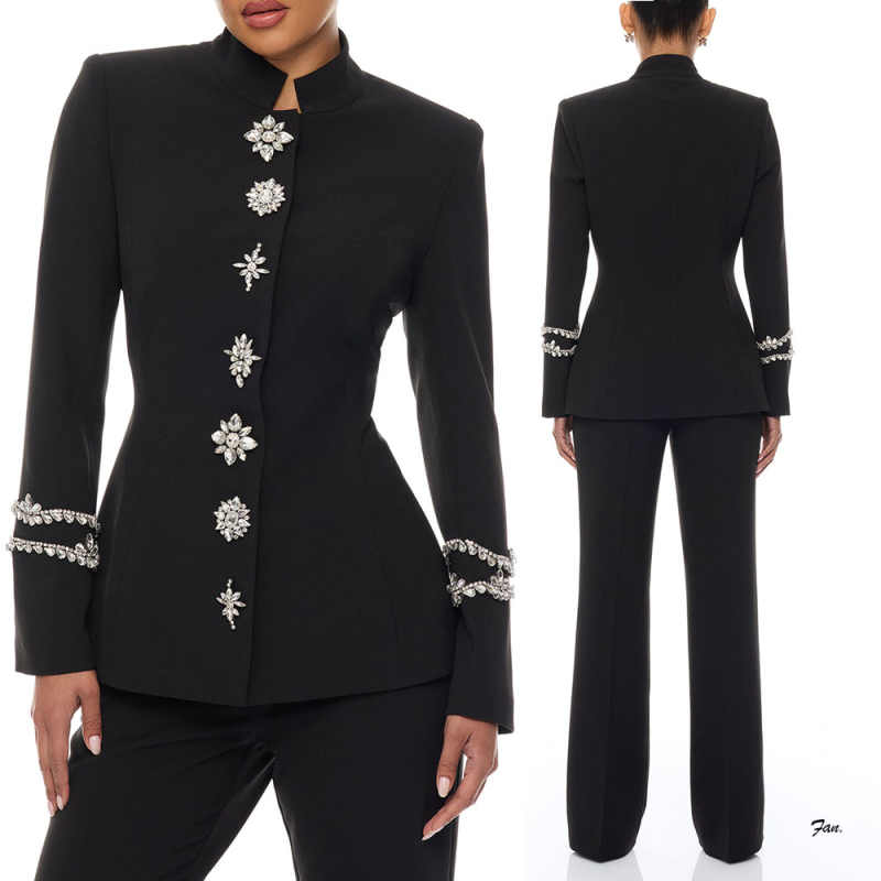 Women Formal Wear Designers - Designer Crystal Women Pants Suit Celebrity