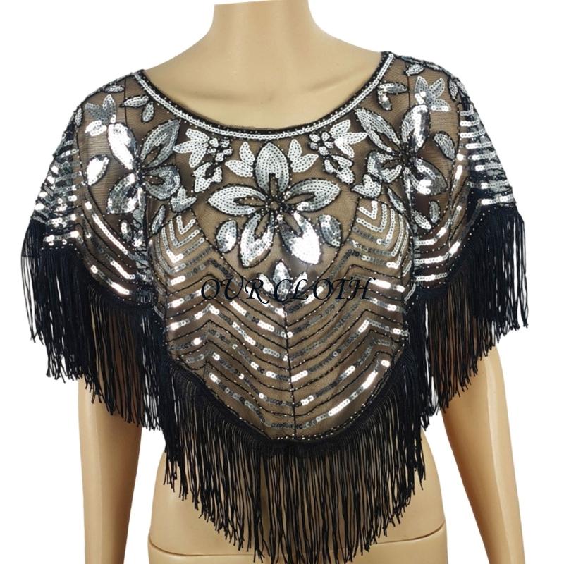 Women Formal Event Wear - Fashionable Sequined Shawl with Embroidery Beads