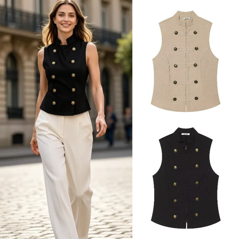 Women Formal Wear Designers - Women's Slim Fit Sleeveless Button Down