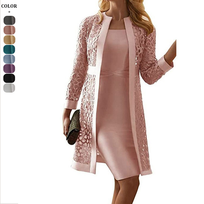 Formal Dress Female - Wein Lace Cardigan Dress with Two