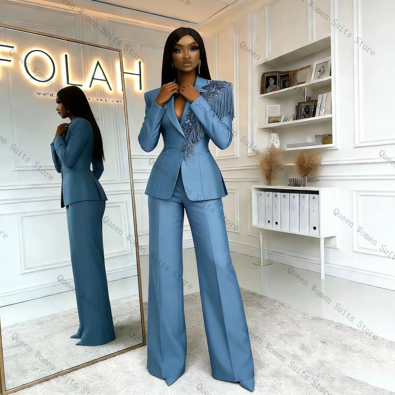 Tassel Blue Women Suit Pants S - Women'S Formal Wear Jackets review and price