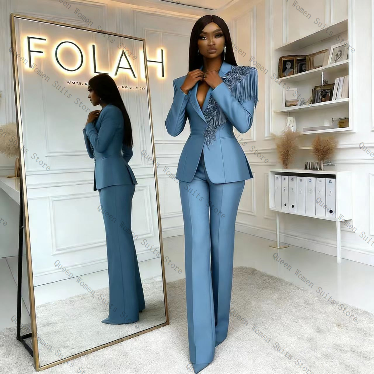 Tassel Blue Women Suit Pants S - Women'S Formal Wear Jackets review and price