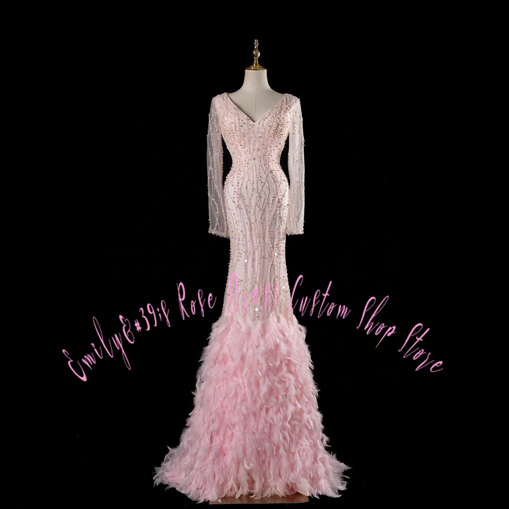 Glam Pink Feather Trumpet Even - Women Formal Event Wear review and price