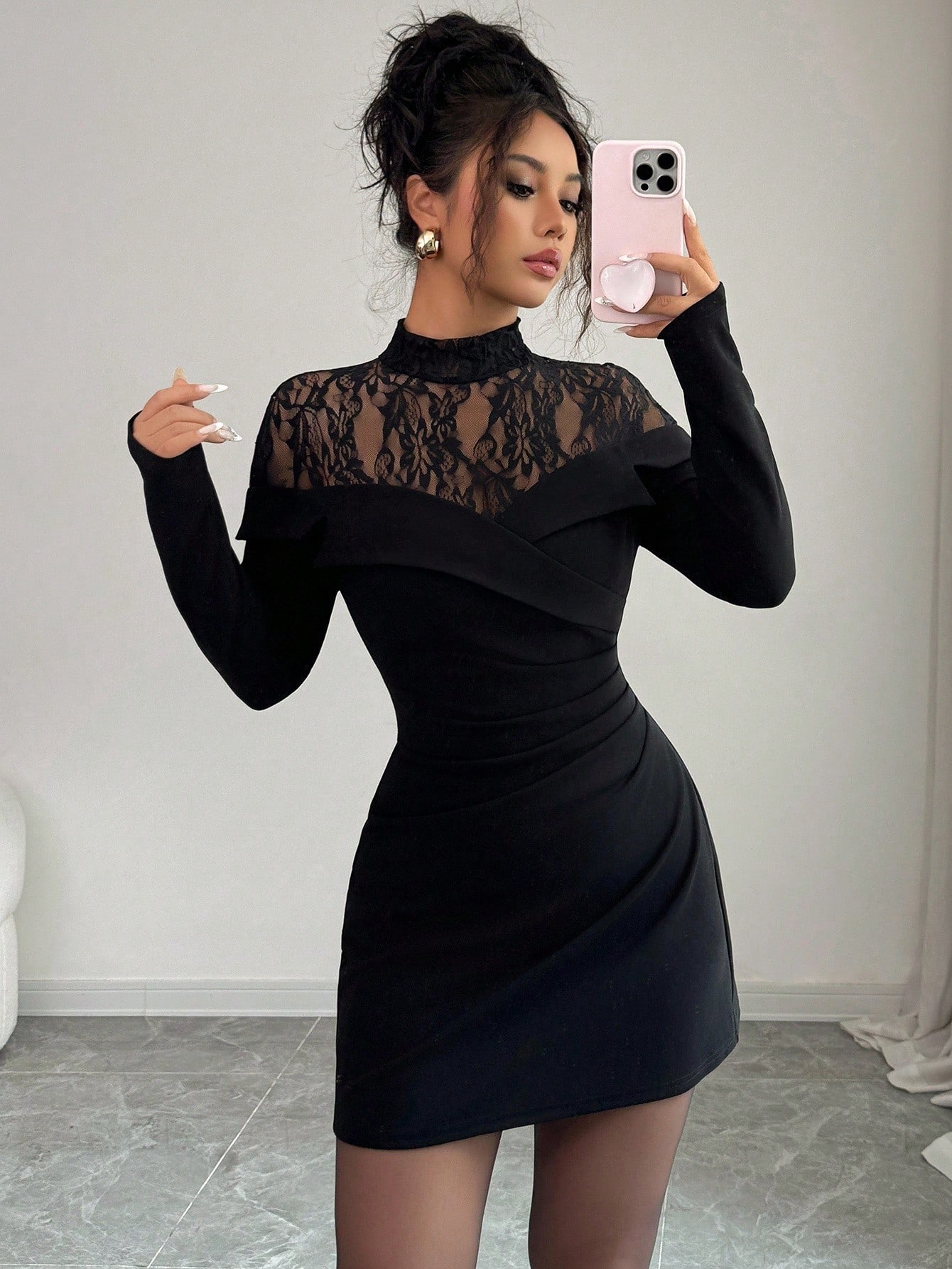Women's Black Lace Mock Neck L - Formal Wear Gowns For Women review and price